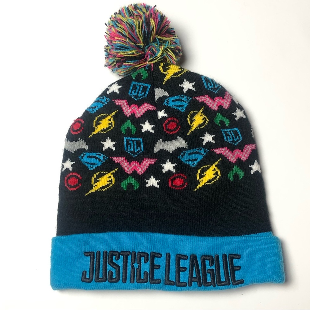 Kids Justice League Hat Pom Pom Winter Ski Hat Superman, Batman, Flash Logos
